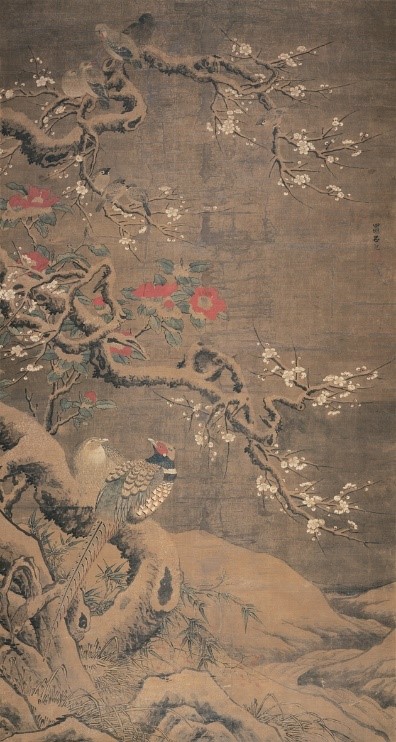 <h2>锦鸡山茶图轴 </h2><p>作者：吕纪</p><p>创作年代：明代</p><p>规格：183.1cm×97.8cm</p><p>品类：绢本</p>